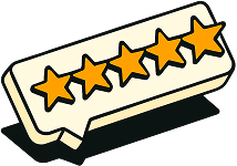 an illustration of a speech bubble with 5 gold stars